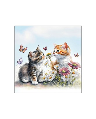 Servetele de masa, 20 buc, 33x33 cm, Kittens in flower field - AMBIENTE